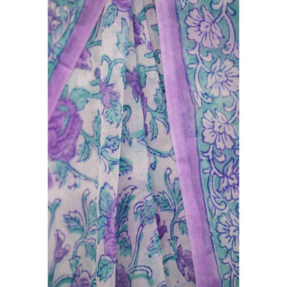 Isadora Life Womens Floral Printed Lavender Pre-Draped Saree with Unstitched Blouse