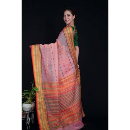 Isadora Life Womens Woven Zari Pink Pre-Draped Saree with Unstitched Blouse
