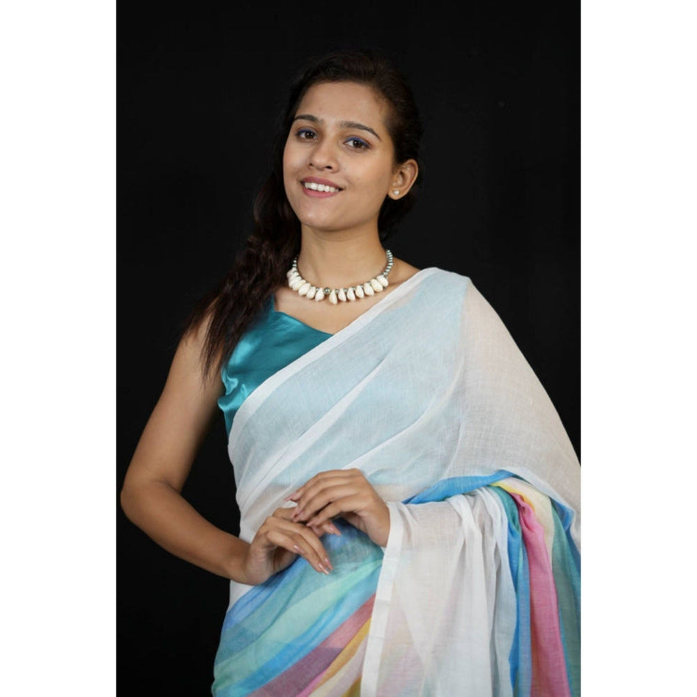 Isadora Life Womens Stripes Printed Multi-Color Pre-Draped Saree with Unstitched Blouse