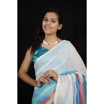 Isadora Life Womens Stripes Printed Multi-Color Pre-Draped Saree with Unstitched Blouse
