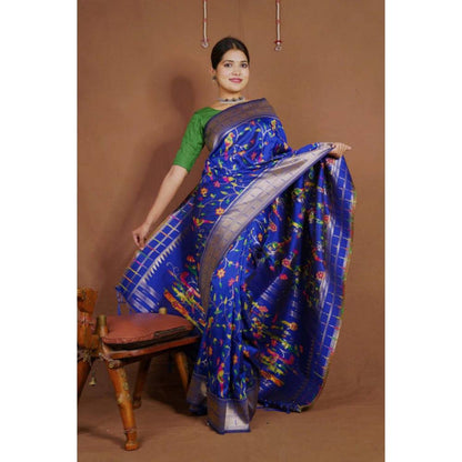 Isadora Life Womens Floral Tassels Blue Pre-Draped Saree with Unstitched Blouse