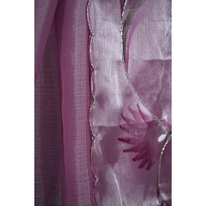 Isadora Life Womens Floral Printed Lavender Pre-Draped Saree with Unstitched Blouse