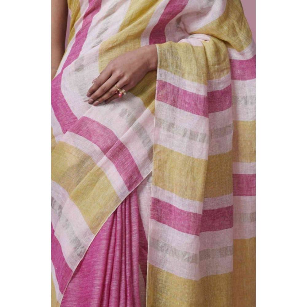 Isadora Life Womens Stripes Woven Multi-Color Pre-Draped Saree with Unstitched Blouse