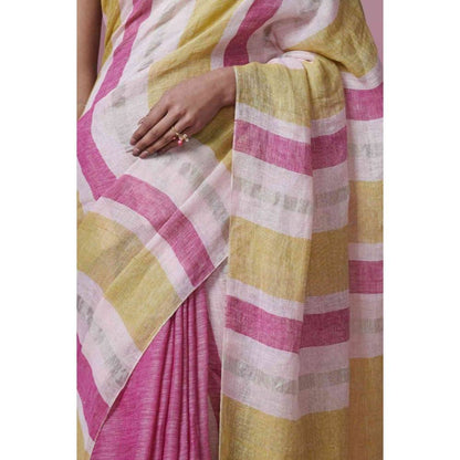 Isadora Life Womens Stripes Woven Multi-Color Pre-Draped Saree with Unstitched Blouse