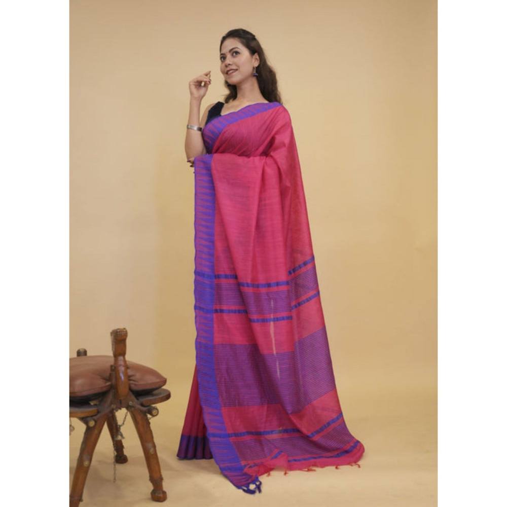 Isadora Life Womens Woven Tassels Pink Pre-Draped Saree with Unstitched Blouse