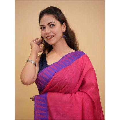 Isadora Life Womens Woven Tassels Pink Pre-Draped Saree with Unstitched Blouse