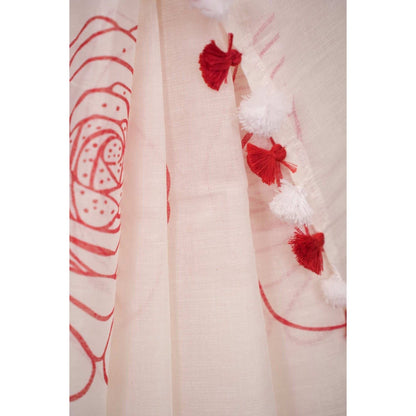Isadora Life Womens Floral Tassels White Pre-Draped Saree with Unstitched Blouse