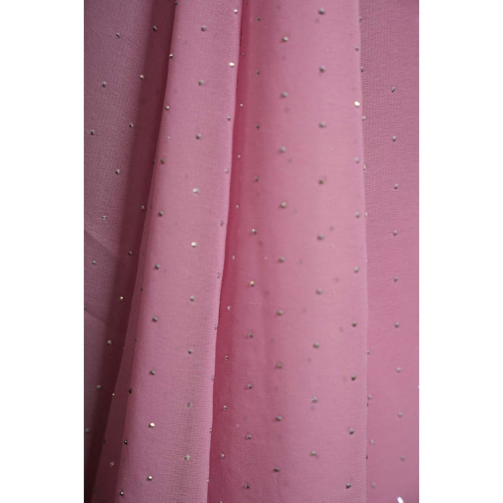 Isadora Life Womens Beads Sequined Pink Pre-Draped Saree with Unstitched Blouse
