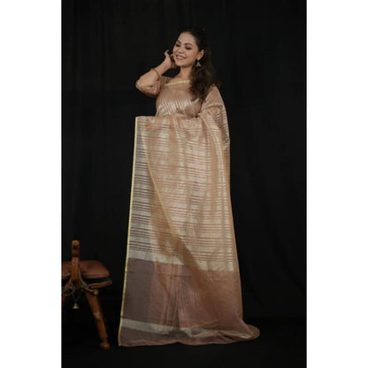 Isadora Life Womens Stripes Zari Beige Pre-Draped Saree with Unstitched Blouse