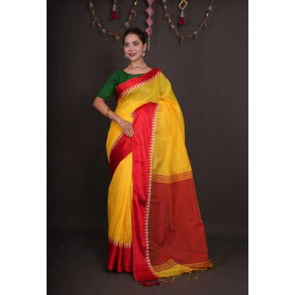 Isadora Life Womens Solid Tassels Yellow Pre-Draped Saree with Unstitched Blouse