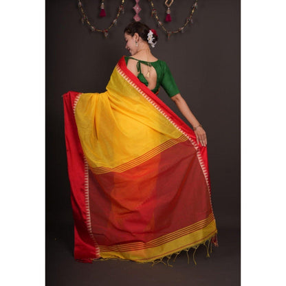 Isadora Life Womens Solid Tassels Yellow Pre-Draped Saree with Unstitched Blouse
