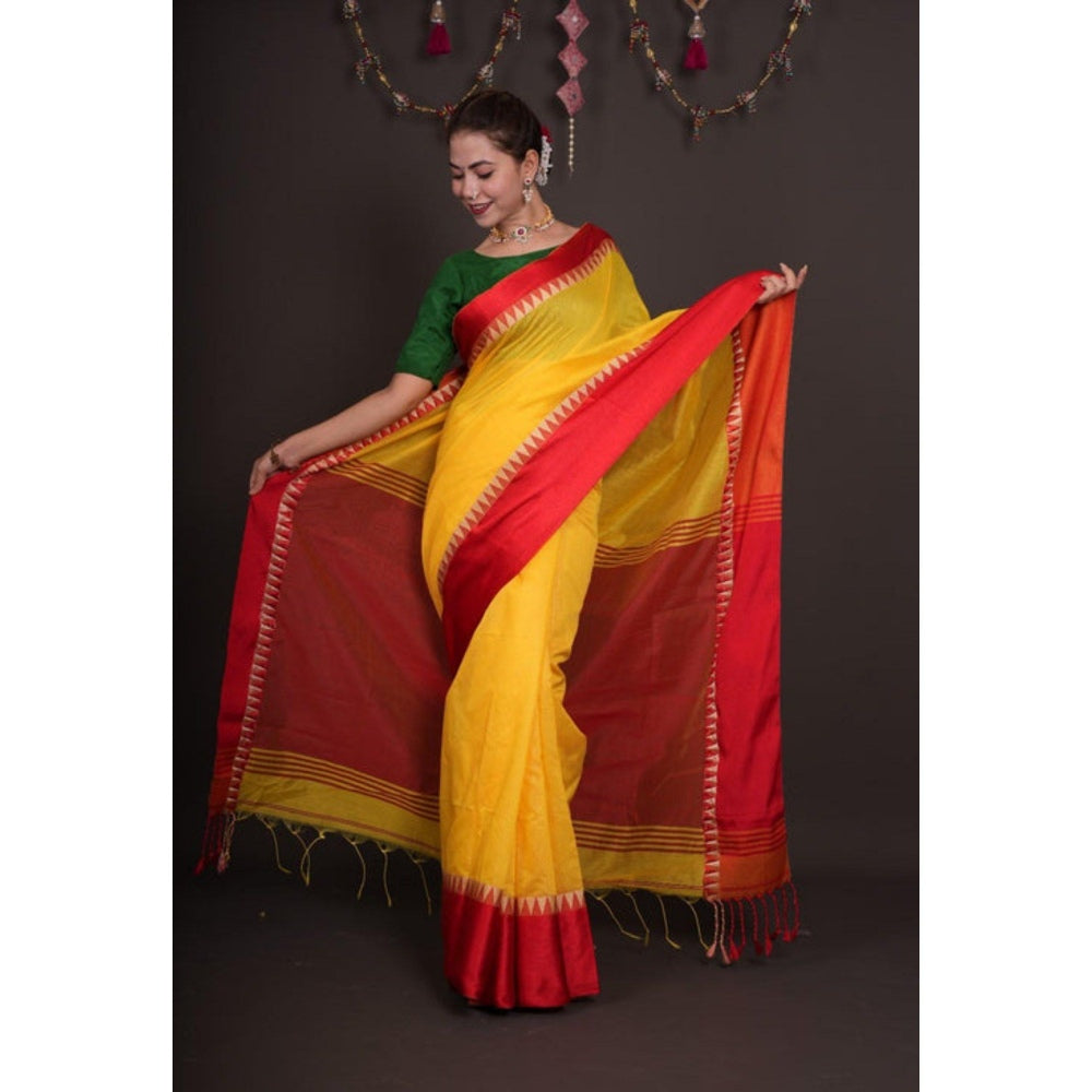Isadora Life Womens Solid Tassels Yellow Pre-Draped Saree with Unstitched Blouse