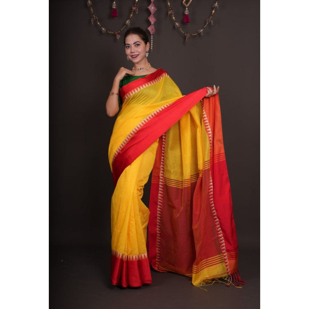 Isadora Life Womens Solid Tassels Yellow Pre-Draped Saree with Unstitched Blouse