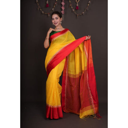 Isadora Life Womens Solid Tassels Yellow Pre-Draped Saree with Unstitched Blouse