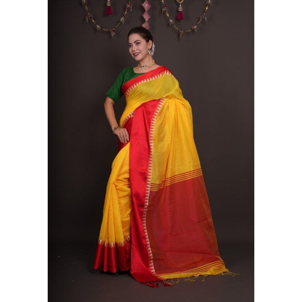 Isadora Life Womens Solid Tassels Yellow Pre-Draped Saree with Unstitched Blouse