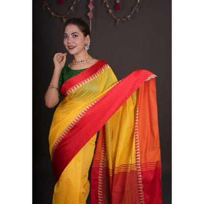 Isadora Life Womens Solid Tassels Yellow Pre-Draped Saree with Unstitched Blouse