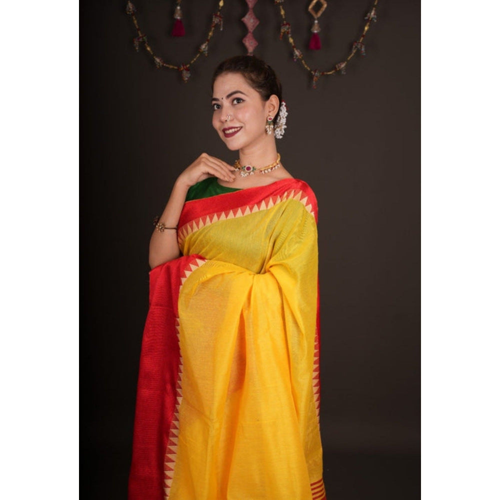 Isadora Life Womens Solid Tassels Yellow Pre-Draped Saree with Unstitched Blouse