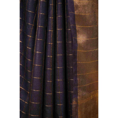 Isadora Life Womens Checks Zari Navy Blue Pre-Draped Saree with Unstitched Blouse