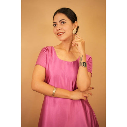 Isadora Life Womens Floral Printed Pink Pre-Draped Saree with Unstitched Blouse