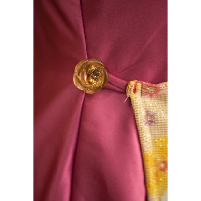 Isadora Life Womens Floral Printed Pink Pre-Draped Saree with Unstitched Blouse