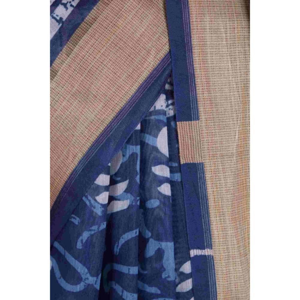 Isadora Life Womens Printed Blue Pre-Draped Saree with Unstitched Blouse