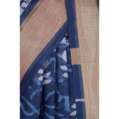 Isadora Life Womens Printed Blue Pre-Draped Saree with Unstitched Blouse