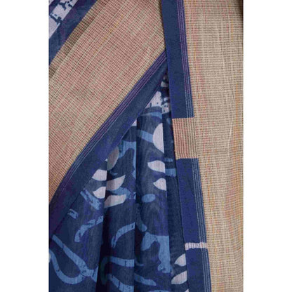 Isadora Life Womens Printed Blue Pre-Draped Saree with Unstitched Blouse