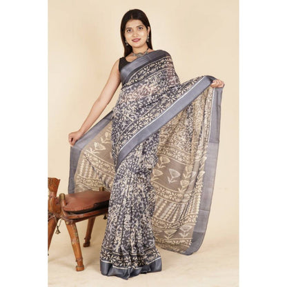 Isadora Life Womens Printed Grey Pre-Draped Saree with Unstitched Blouse