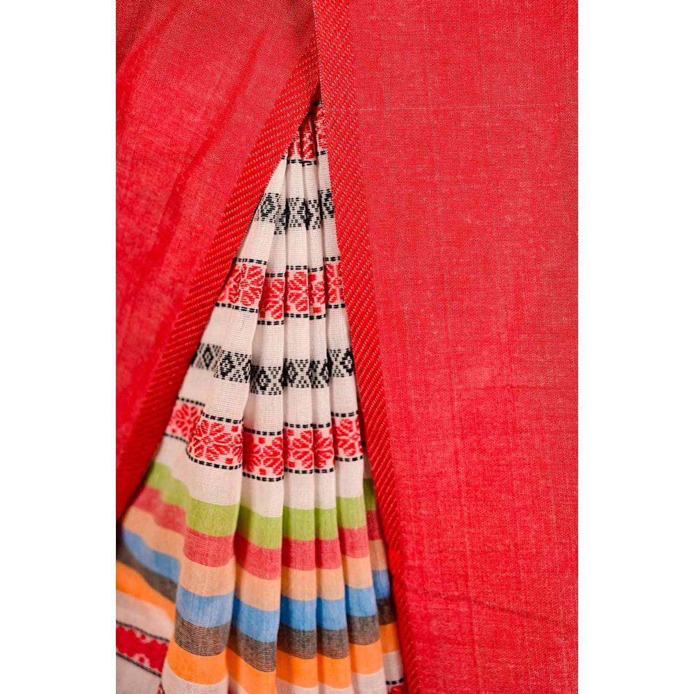 Isadora Life Womens Striped Printed Multi-Color Pre-Draped Saree with Unstitched Blouse