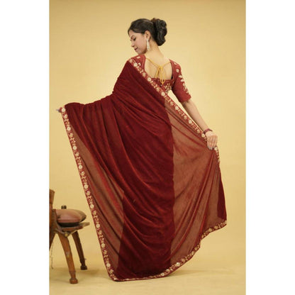 Isadora Life Womens Solid Embroidered Brown Pre-Draped Saree with Unstitched Blouse