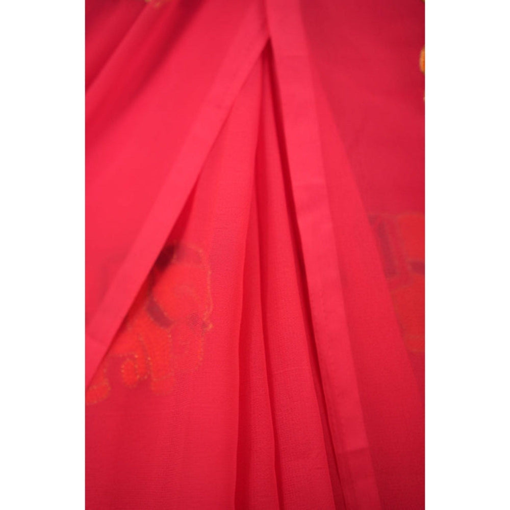 Isadora Life Womens Embroidered Thread Work Pink Pre-Draped Saree with Unstitched Blouse