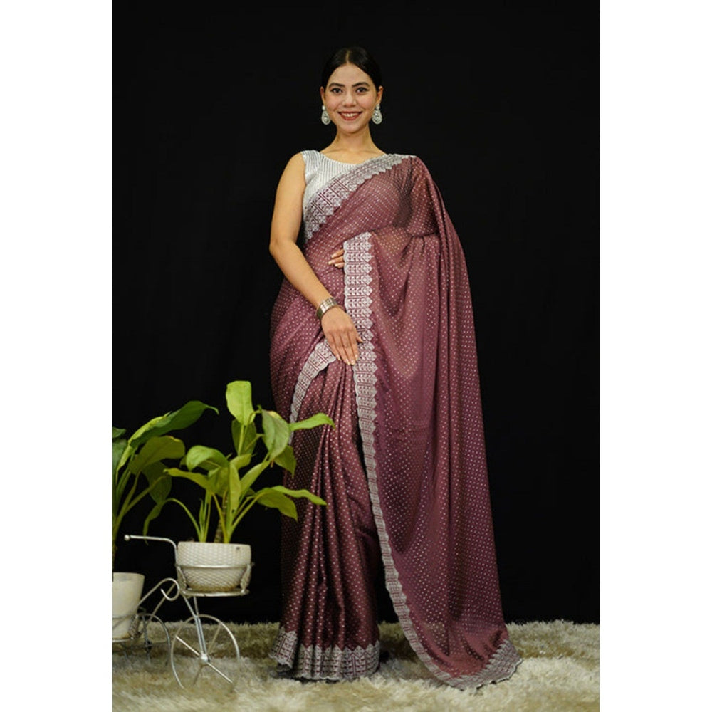 Isadora Life Womens Beads Sequined Brown Pre-Draped Saree with Unstitched Blouse