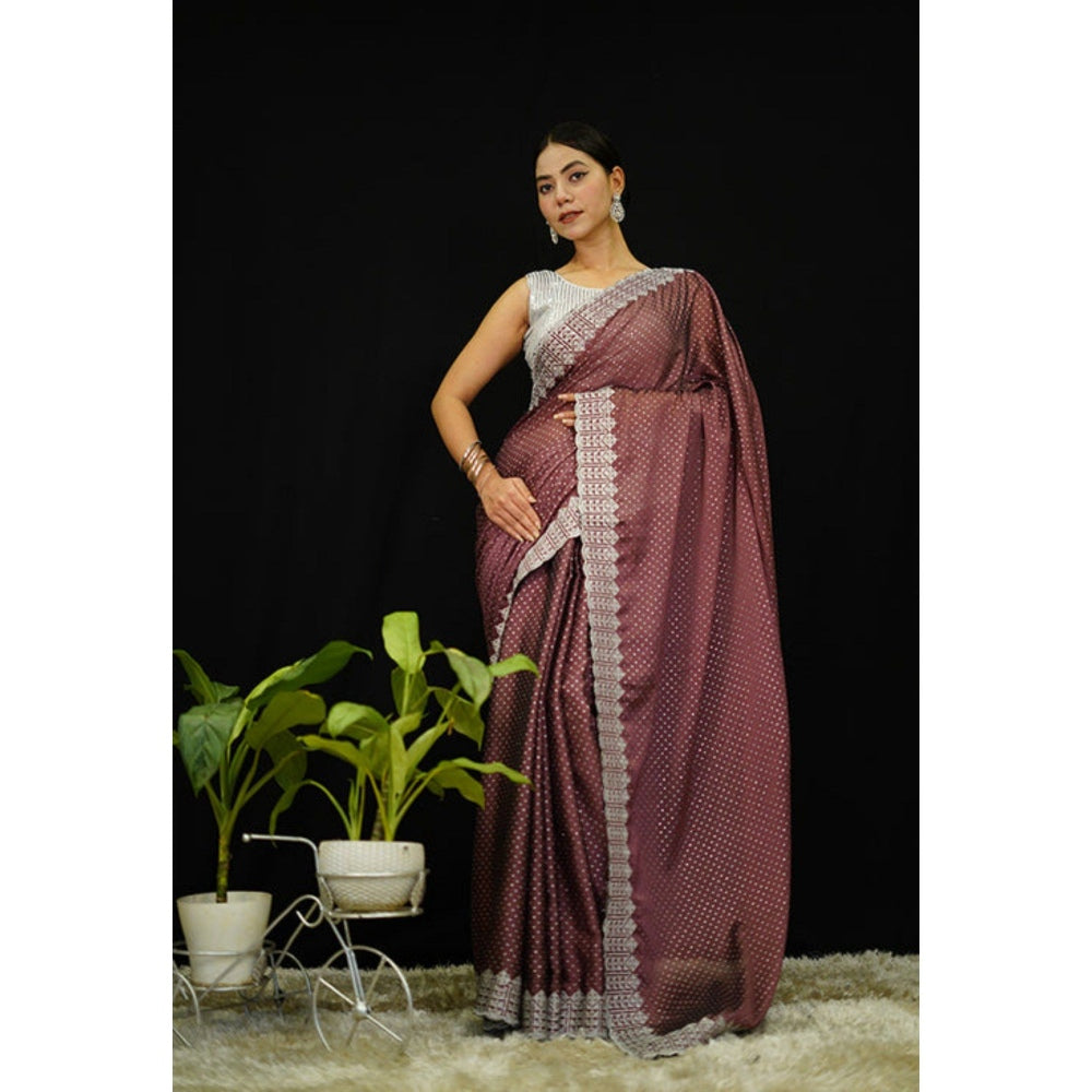 Isadora Life Womens Beads Sequined Brown Pre-Draped Saree with Unstitched Blouse