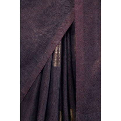 Isadora Life Womens Woven Zari Navy Blue Pre-Draped Saree with Unstitched Blouse