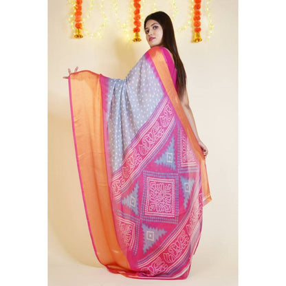 Isadora Life Womens Bandhani Printed Multi-Color Pre-Draped Saree with Unstitched Blouse