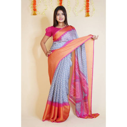 Isadora Life Womens Bandhani Printed Multi-Color Pre-Draped Saree with Unstitched Blouse