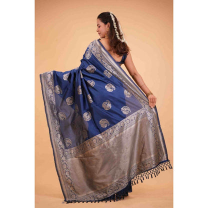 Isadora Life Womens Paisley Zari Blue Pre-Draped Saree with Unstitched Blouse