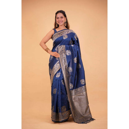 Isadora Life Womens Paisley Zari Blue Pre-Draped Saree with Unstitched Blouse