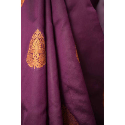 Isadora Life Womens Woven Zari Purple Pre-Draped Saree with Unstitched Blouse
