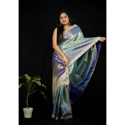 Isadora Life Green Floral Pre-draped Saree With Unstitched Blouse