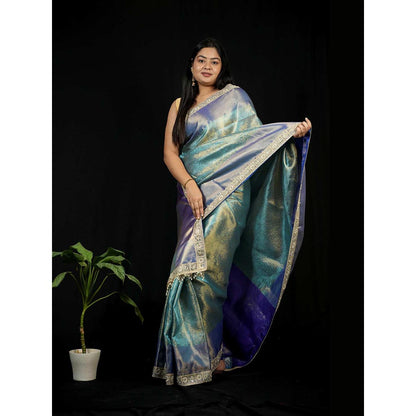 Isadora Life Green Floral Pre-draped Saree With Unstitched Blouse