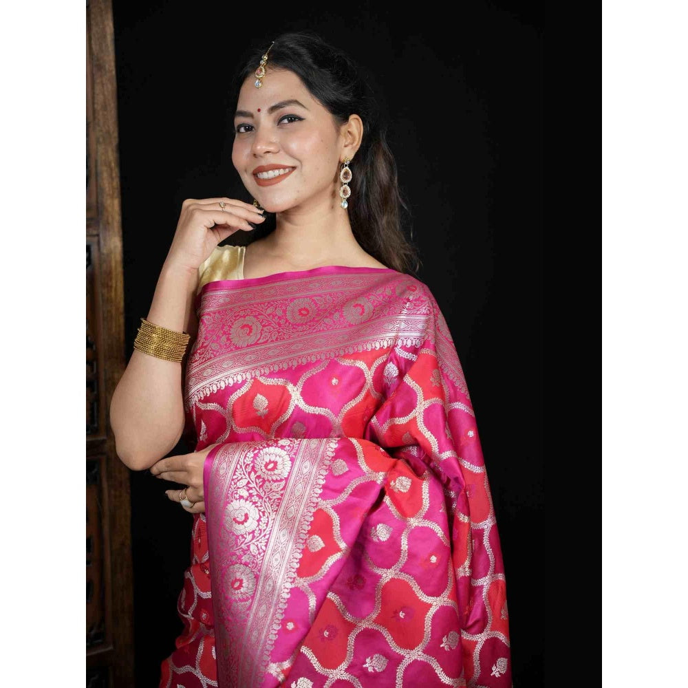 Isadora Life Multi-Color Floral Pre-draped Saree With Unstitched Blouse