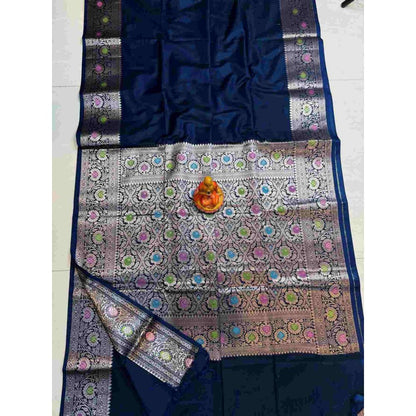 Isadora Life Blue Woven Pre-draped Saree With Unstitched Blouse