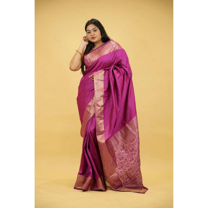 Isadora Life Purple Woven Pre-draped Saree With Unstitched Blouse