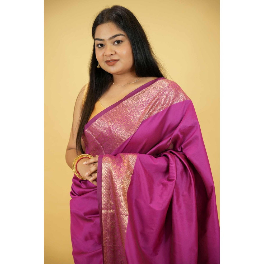 Isadora Life Purple Woven Pre-draped Saree With Unstitched Blouse
