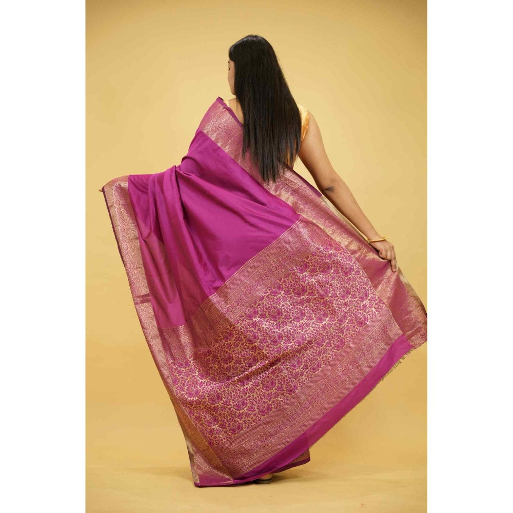 Isadora Life Purple Woven Pre-draped Saree With Unstitched Blouse