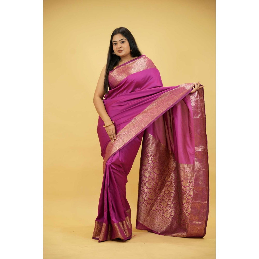 Isadora Life Purple Woven Pre-draped Saree With Unstitched Blouse