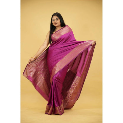 Isadora Life Purple Woven Pre-draped Saree With Unstitched Blouse