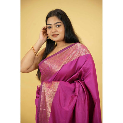 Isadora Life Purple Woven Pre-draped Saree With Unstitched Blouse