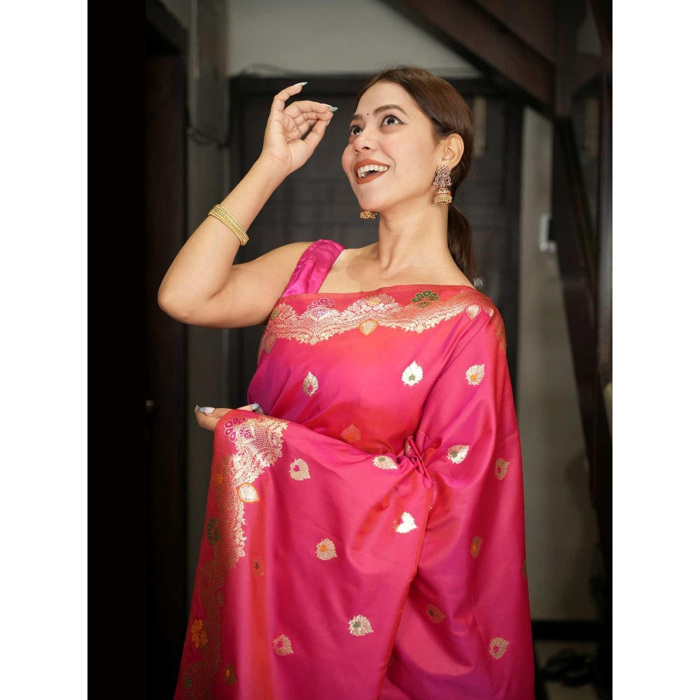 Isadora Life Red Solid/Plain Pre-draped Saree With Unstitched Blouse